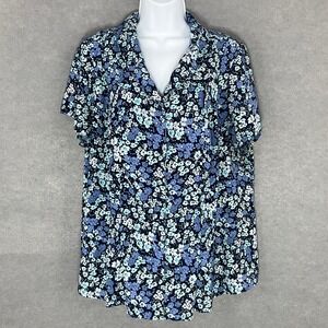 Croft‎ & Barrow Floral Garden Button Up Short Sleeve Blouse Top Sz 1X Breathable